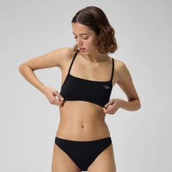 Two Pieces-Speedo Solid Strappy Fixed Bikini Top Coal Black