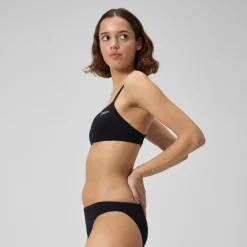 Two Pieces-Speedo Solid Strappy Fixed Bikini Top Coal Black