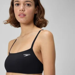 Two Pieces-Speedo Solid Strappy Fixed Bikini Top Coal Black