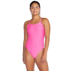 Fitness|Training-Speedo Solid Tie Back One Piece Hot Pink