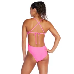 Fitness|Training-Speedo Solid Tie Back One Piece Hot Pink