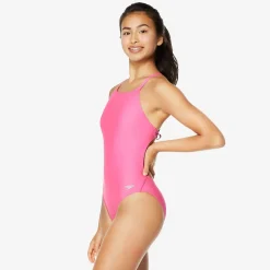 Fitness|Training-Speedo Solid Tie Back One Piece Flamingo Pink