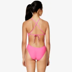 Fitness|Training-Speedo Solid Tie Back One Piece Flamingo Pink