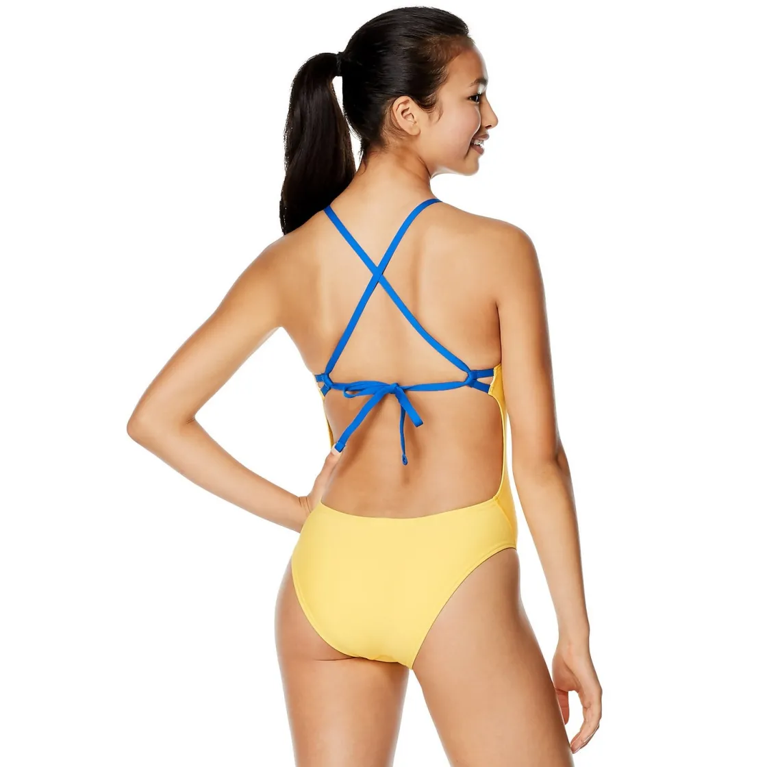 Fitness|Training-Speedo Solid Tie Back One Piece Lemon Chrome
