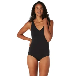 Recreation|Fitness-Speedo Solid V Neck One Piece Black