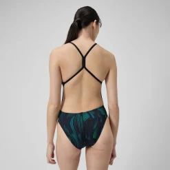 Racing|One Pieces-Speedo Space Train One Back One Piece Striped Green Blue