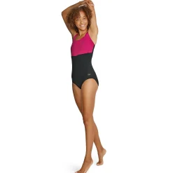 Fitness|One Pieces-Speedo Square Neck One Piece Black/Pink