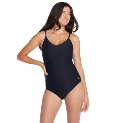 Fitness|One Pieces-Speedo Texture Adjustable Thin Strap One Piece Speedo Black