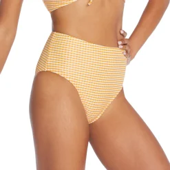 Two Pieces-Speedo Texture Stripe High Waist Bottom Yellow