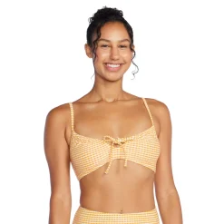 Two Pieces-Speedo Textured Stripe Tie Front Bandeau Top Yellow