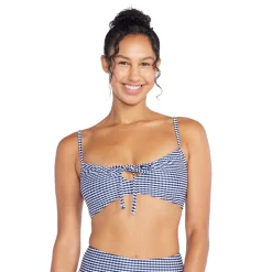 Two Pieces-Speedo Textured Stripe Tie Front Bandeau Top Cerulean Blue