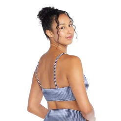 Two Pieces-Speedo Textured Stripe Tie Front Bandeau Top Cerulean Blue