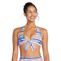 Two Pieces-Speedo Tie Front Halter Top Fandango Pink