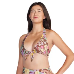 Two Pieces-Speedo Tie Front Halter Top Brown