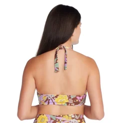 Two Pieces-Speedo Tie Front Halter Top Brown