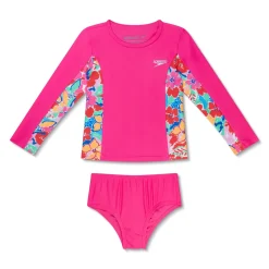 Girls Swimwear-Speedo Toddler Long Sleeve Rashguard Set Flare Pink