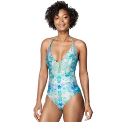 One Pieces|Fitness-Speedo V-Neck Halter One Piece Cobalt Blue