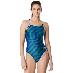 Racing|One Pieces-Speedo Vortex Maze One Back One Piece Blue Green