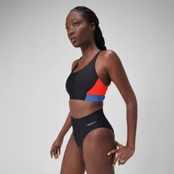 Two Pieces-Speedo Women's Colourblock Bikini Top Black Orange Blue