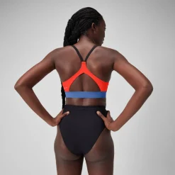 Two Pieces-Speedo Women's Colourblock Bikini Top Black Orange Blue