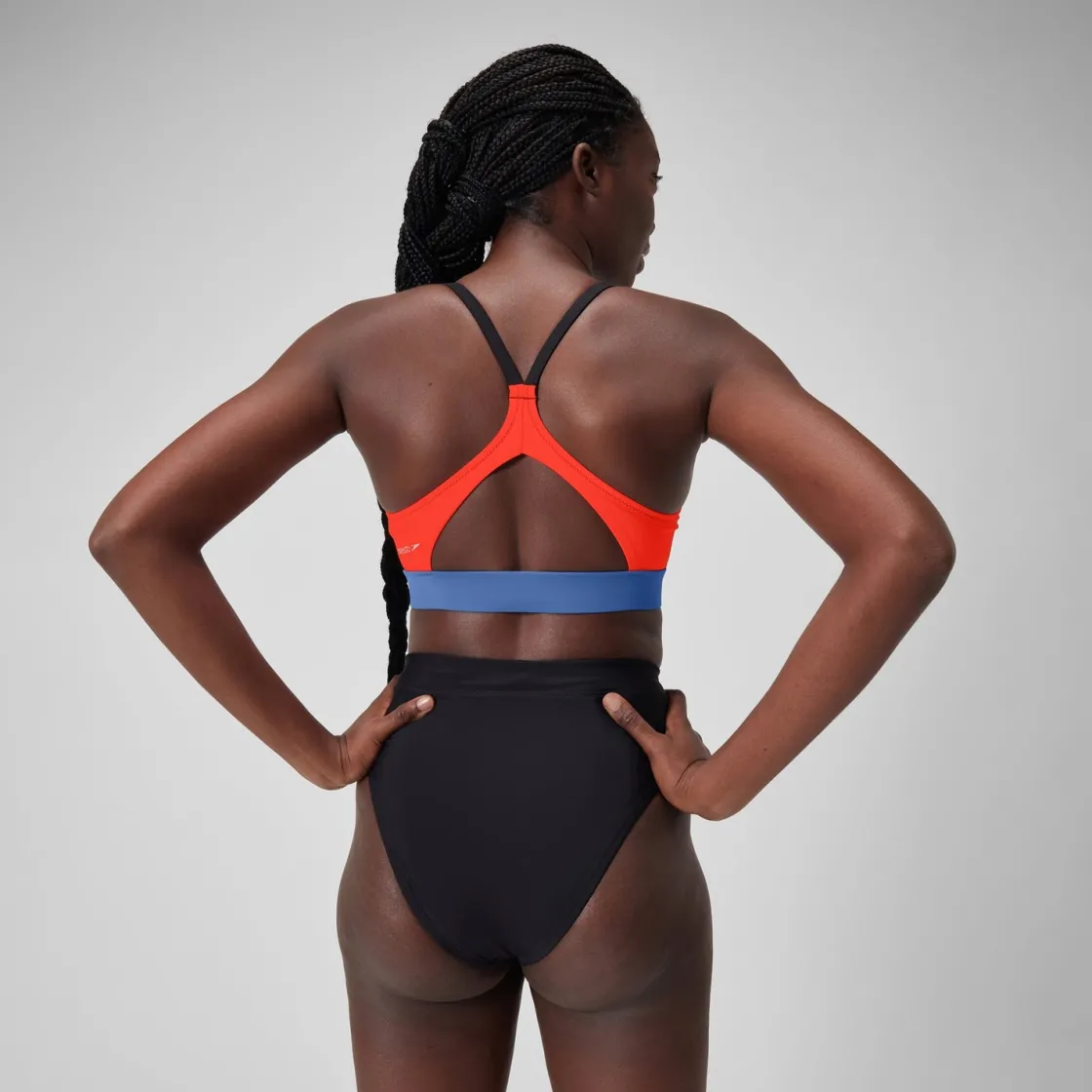 Two Pieces-Speedo Women's Colourblock Bikini Top Black Orange Blue