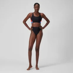 Two Pieces-Speedo Women's Colourblock Bikini Top Black Orange Blue