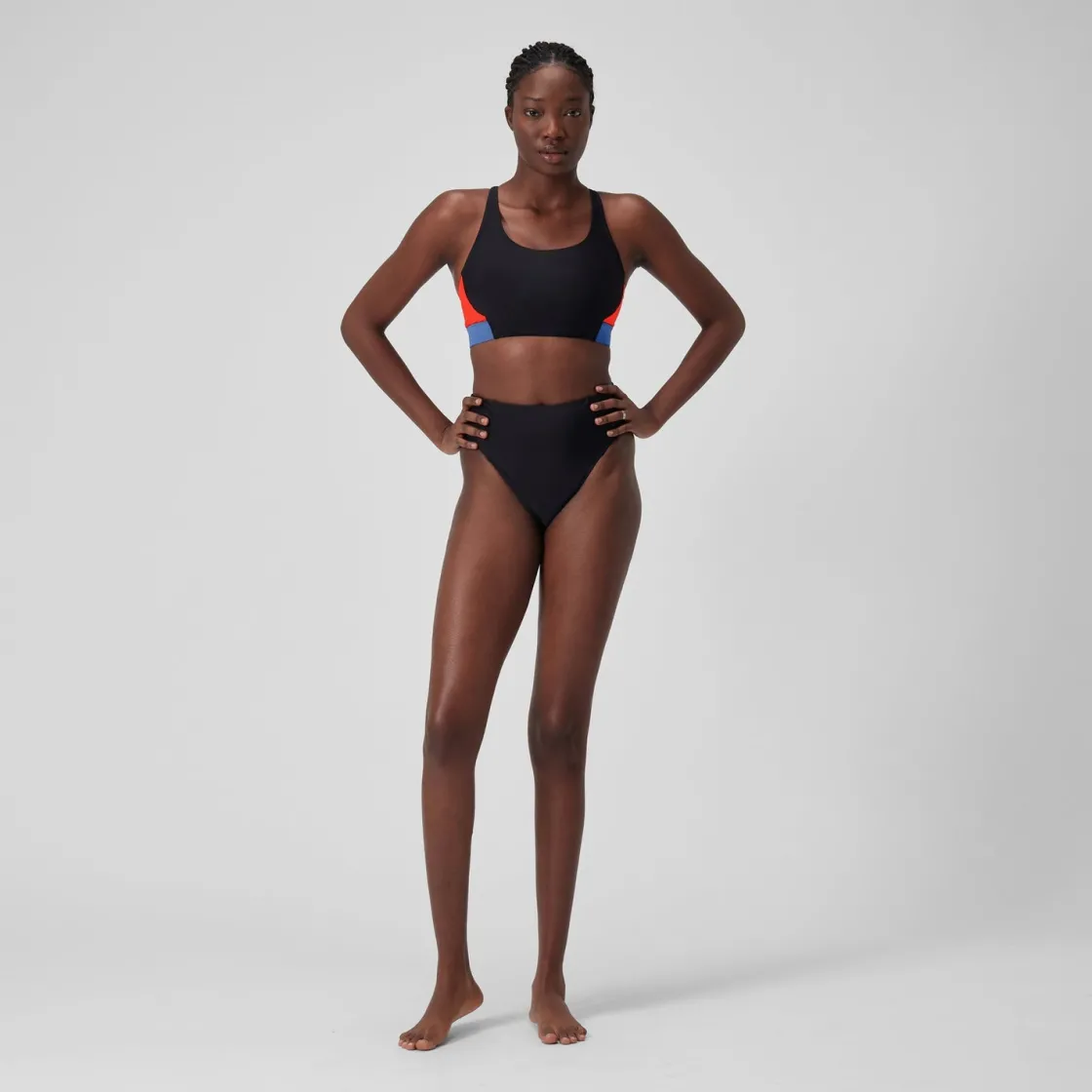 Two Pieces-Speedo Women's Colourblock Bikini Top Black Orange Blue
