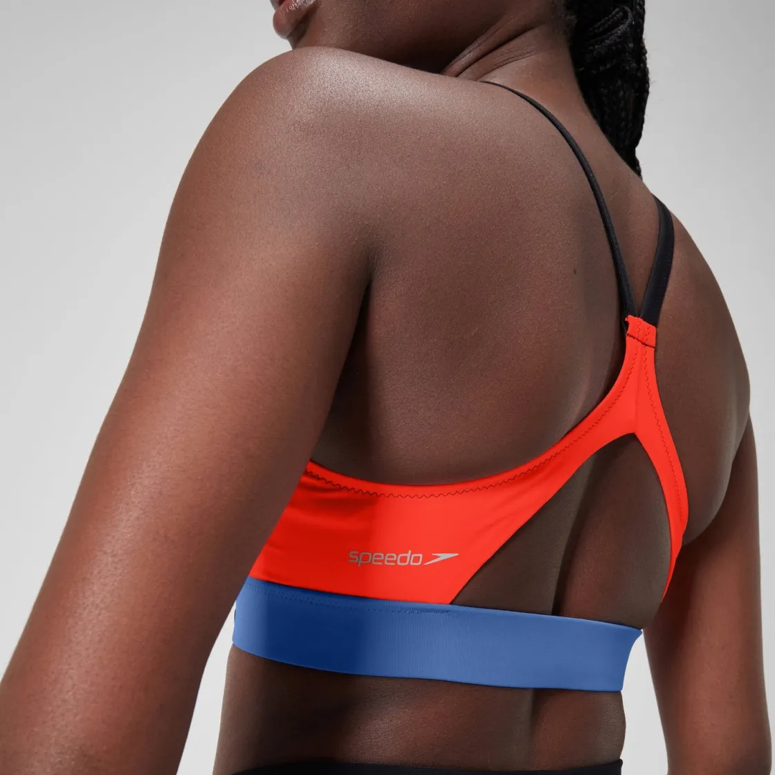 Two Pieces-Speedo Women's Colourblock Bikini Top Black Orange Blue