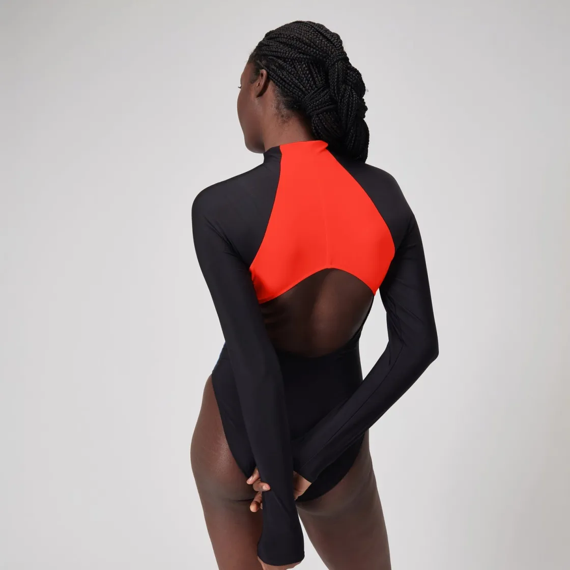 Fitness|One Pieces-Speedo Women's Colourblock Long Sleeve Zip Swimsuit Black Orange Blue