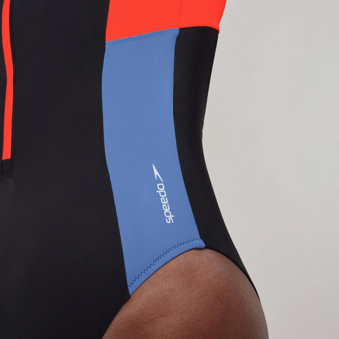 Fitness|One Pieces-Speedo Women's Colourblock Long Sleeve Zip Swimsuit Black Orange Blue