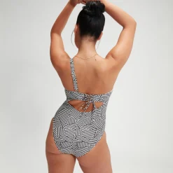 Fitness|One Pieces-Speedo Women's Shaping Printed Asymmetric One Piece Black/White