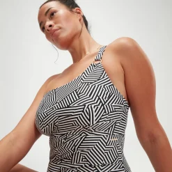 Fitness|One Pieces-Speedo Women's Shaping Printed Asymmetric One Piece Black/White
