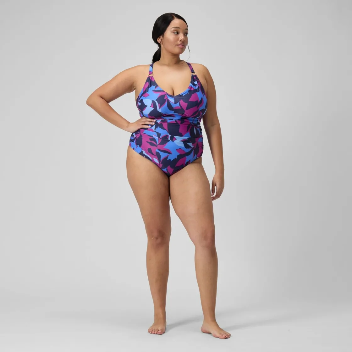 Fitness|One Pieces-Speedo Women's Shaping Printed V Neck One Piece (+) Pink Blue