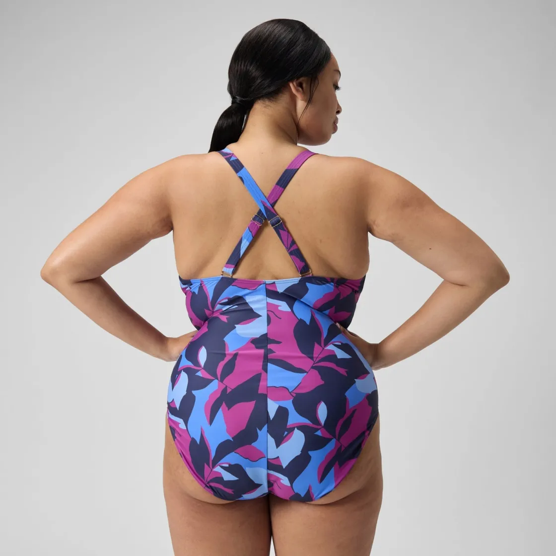 Fitness|One Pieces-Speedo Women's Shaping Printed V Neck One Piece (+) Pink Blue