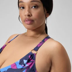Fitness|One Pieces-Speedo Women's Shaping Printed V Neck One Piece (+) Pink Blue
