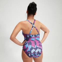 Fitness|One Pieces-Speedo Women's Shaping Printed V Neck One Piece Pink Blue