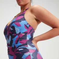 Fitness|One Pieces-Speedo Women's Shaping Printed V Neck One Piece Pink Blue
