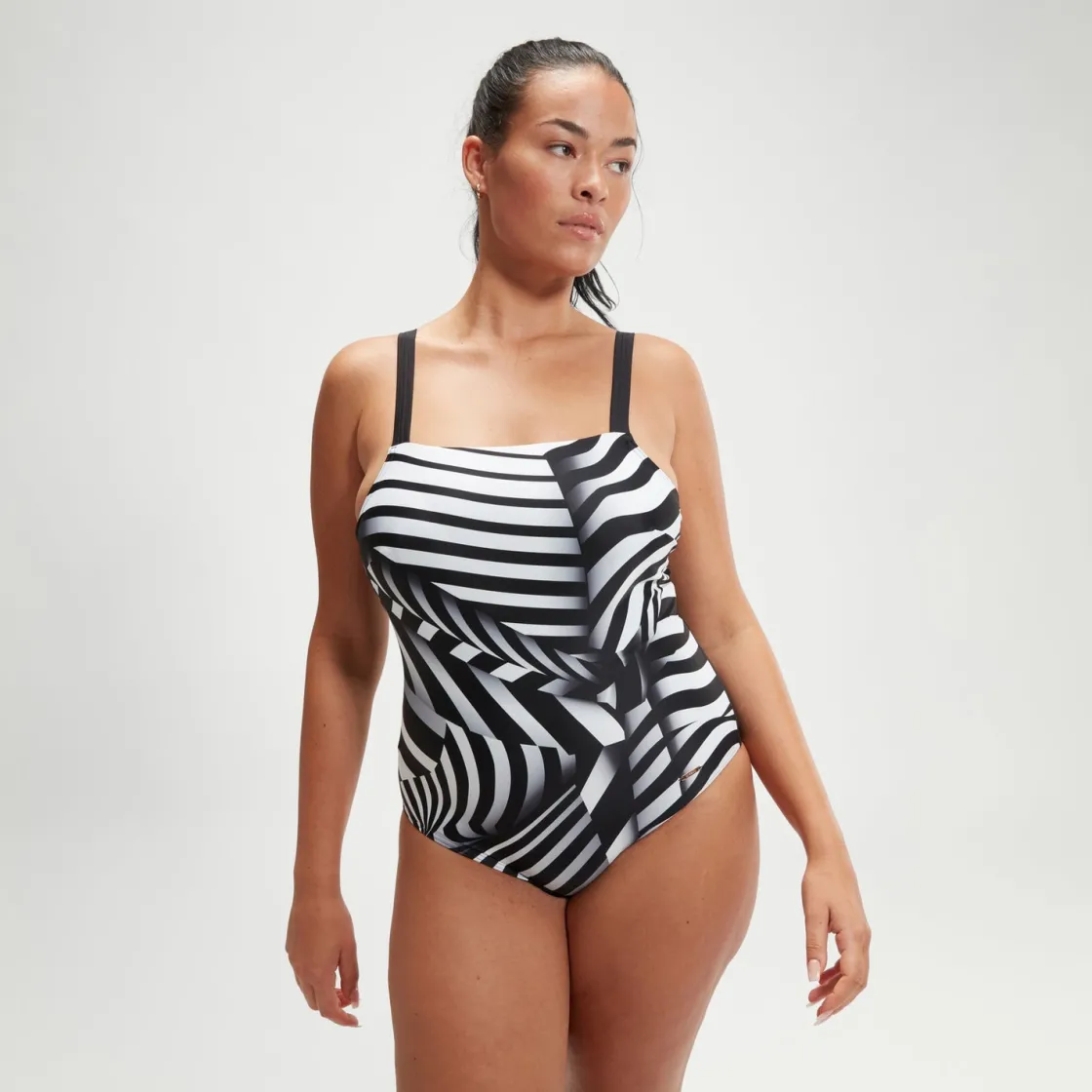 Fitness|One Pieces-Speedo Women's Shaping Square Neck Printed One Piece Black/White