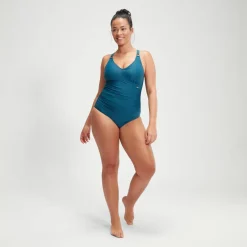 Fitness|One Pieces-Speedo Women's Shaping V Neck One Piece Dark Teal