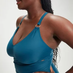 Fitness|One Pieces-Speedo Women's Shaping V Neck One Piece (+) Dark Teal
