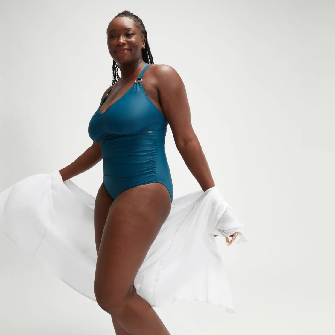 Fitness|One Pieces-Speedo Women's Shaping V Neck One Piece (+) Dark Teal