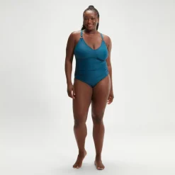 Fitness|One Pieces-Speedo Women's Shaping V Neck One Piece (+) Dark Teal