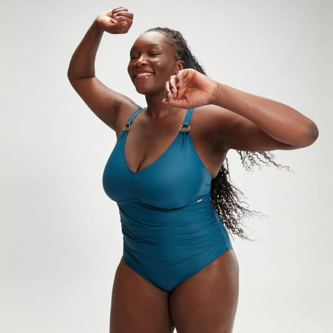Fitness|One Pieces-Speedo Women's Shaping V Neck One Piece (+) Dark Teal
