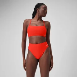 Two Pieces-Speedo Women's Solid Hi-Waist Bottom Coquelicot Red