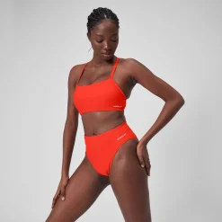 Two Pieces-Speedo Women's Solid Hi-Waist Bottom Coquelicot Red