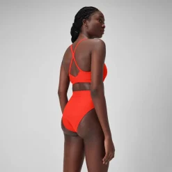 Two Pieces-Speedo Women's Solid Hi-Waist Bottom Coquelicot Red