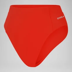 Two Pieces-Speedo Women's Solid Hi-Waist Bottom Coquelicot Red