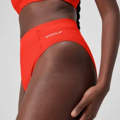 Two Pieces-Speedo Women's Solid Hi-Waist Bottom Coquelicot Red