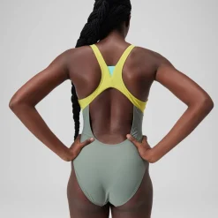 Fitness|One Pieces-Speedo Zip Colorblock One Piece Slate Green