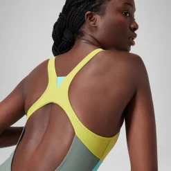 Fitness|One Pieces-Speedo Zip Colorblock One Piece Slate Green